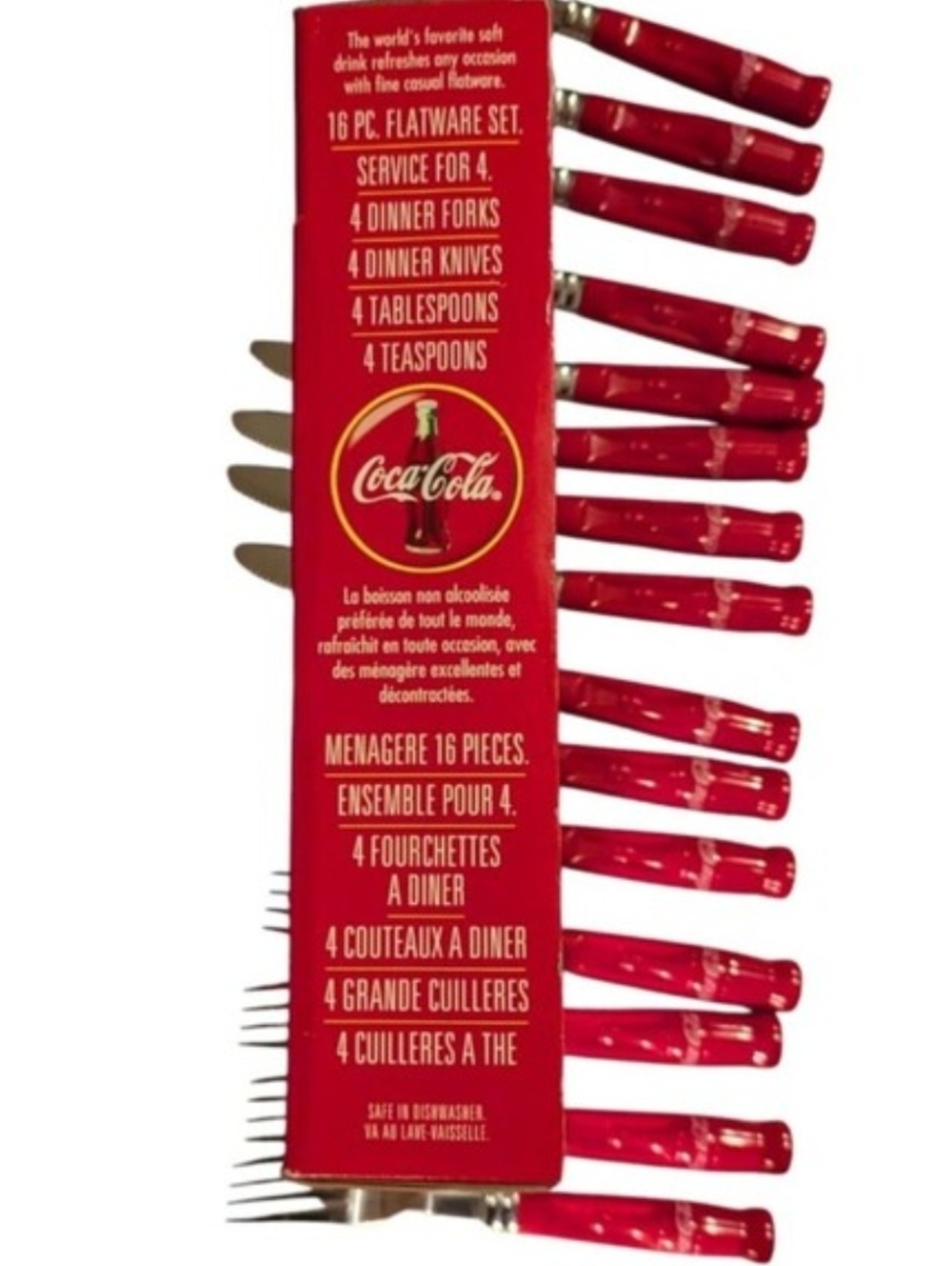Boxed Gibson Coca-Cola 15 Piece Flatware Set for 4 Red Stainless Steel Vintage